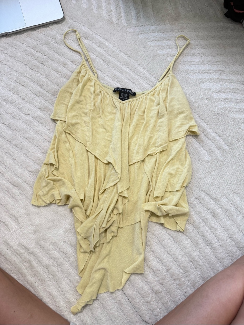 American Dream Yellow Ruffled Spaghetti Strap Camisole